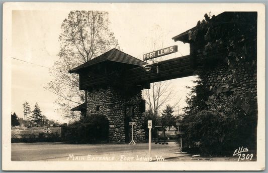 FORT LEWIS WA MILITARY BASE ENTRANCE VINTAGE REAL PHOTO POSTCARD RPPC