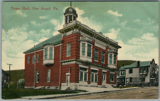 PEN ARGYL PA TOWN HALL ANTIQUE POSTCARD