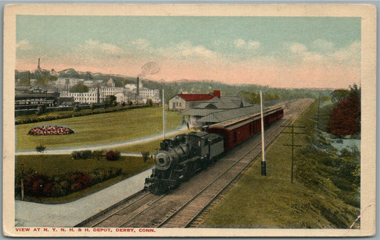 DERBY CT RAILROAD STATION RAILWAY DEPOT ANTIQUE POSTCARD