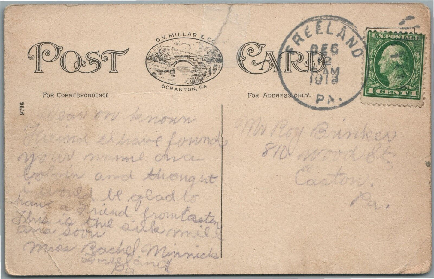 FREELAND PA SILK MILL ANTIQUE POSTCARD