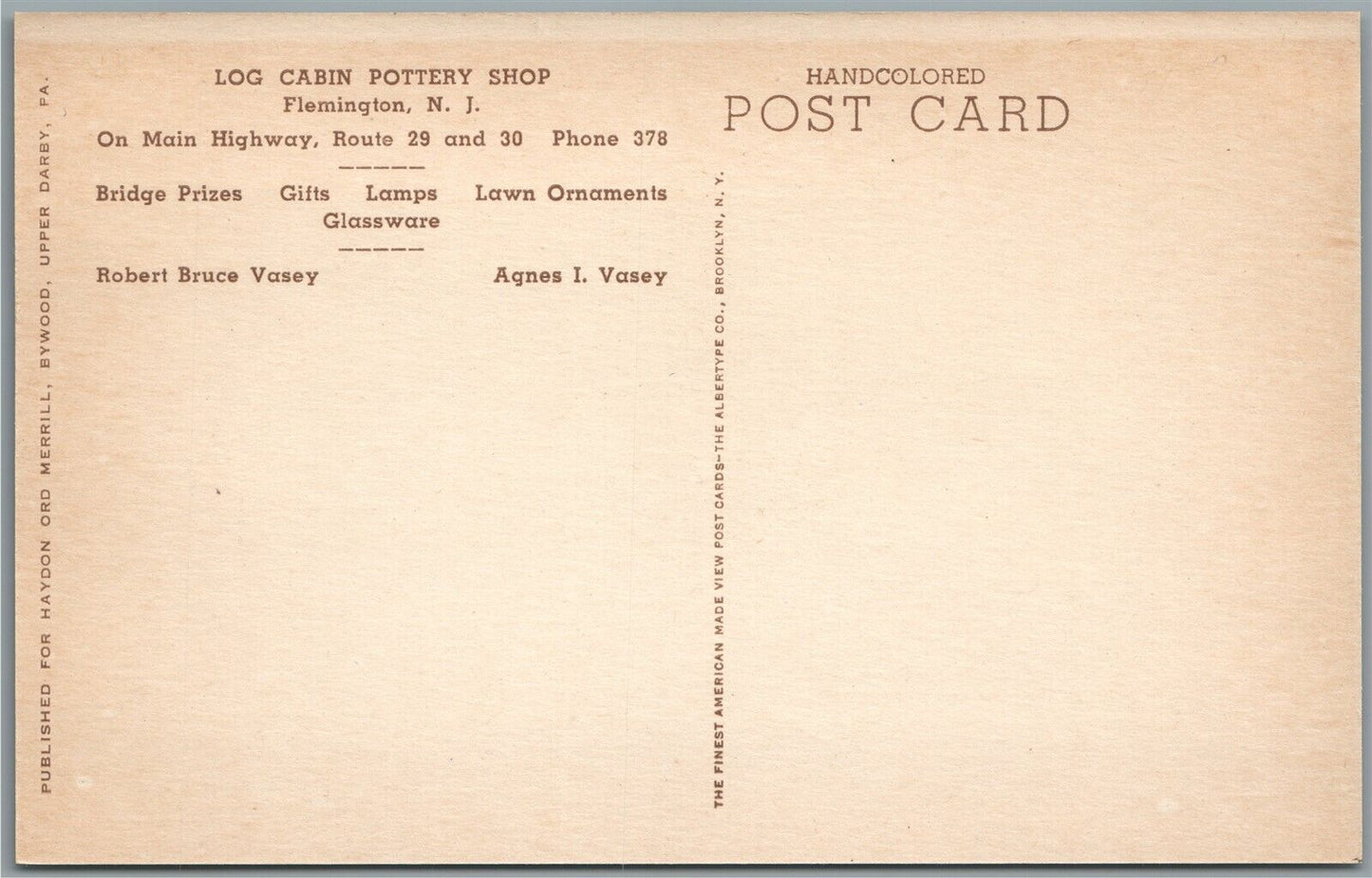 FLEMINGTON NJ LOG CABIN POTTERY SHOP ANTIQUE POSTCARD