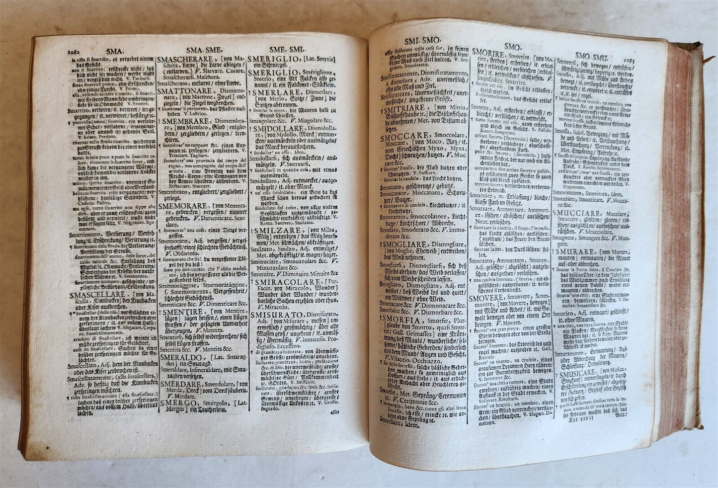 1693 ITALIAN GERMAN DICTIONARY by M. CRAMER antique VELLUM BOUND