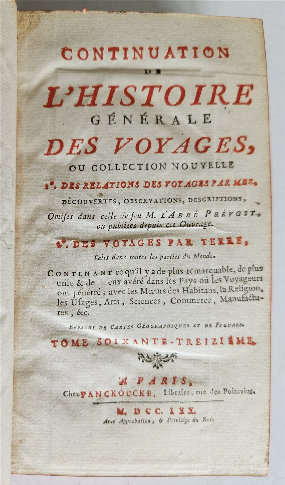 1770 HISTOIRE des VOYAGES illustrated v.73 TRAVELS to GREENLAND antique