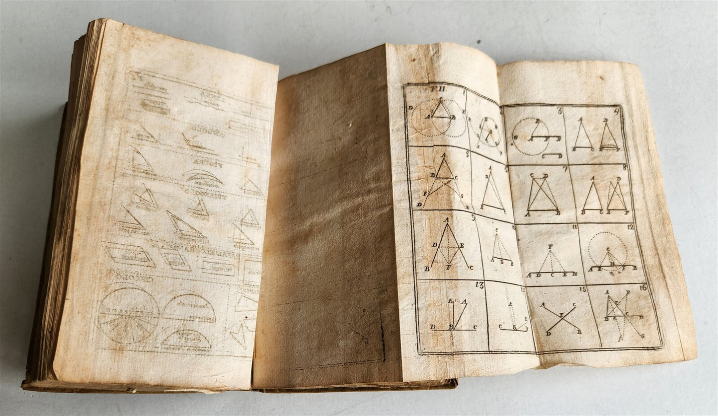 1824 EUCLID GEOMETRY antique ILLUSTRATED vellum binding