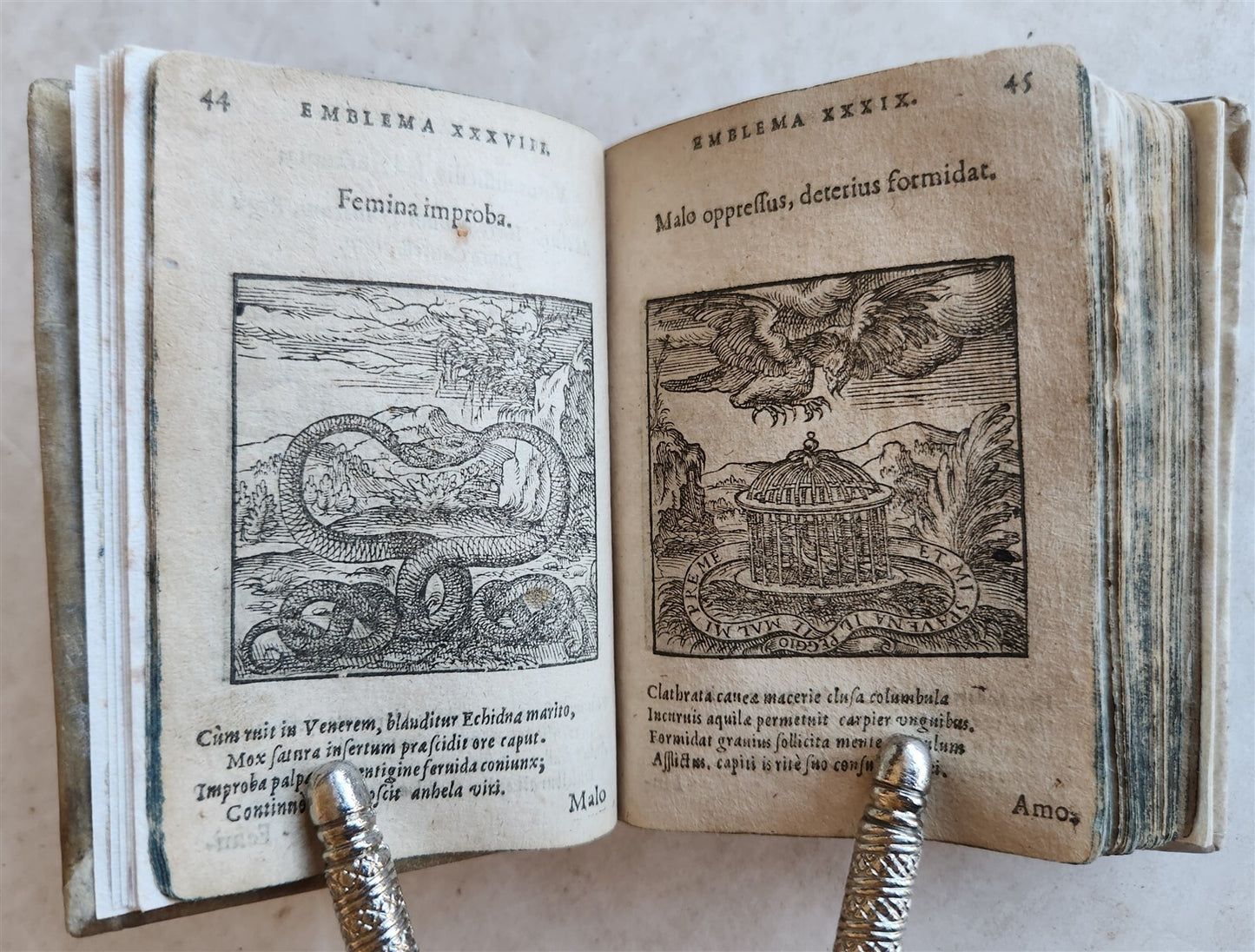 1596-1600 EMBLEMATA antique ILLUSTRATED w/ 270 WOODCUTS PLANTIN VELLUM BINDING