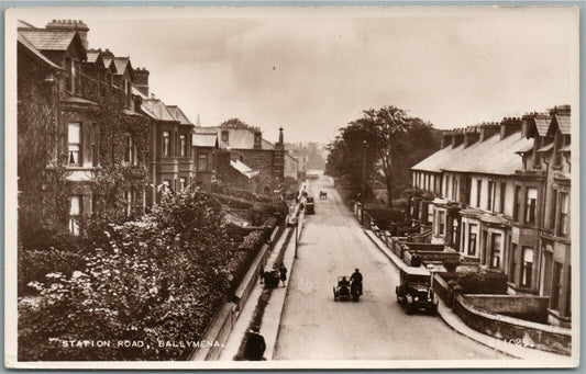 BALLYMENA UK STATION ROAD VINTAGE REAL PHOTO POSTCARD RPPC