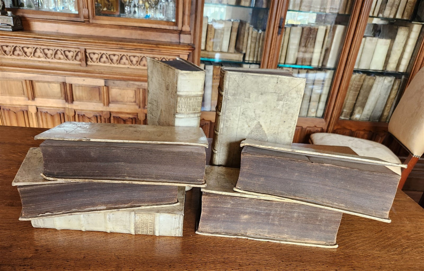 1661-1664 MARTIN LUTHER WORKS 7 FOLIO VOLS antique VELLUM in GERMAN ILLUSTRATED