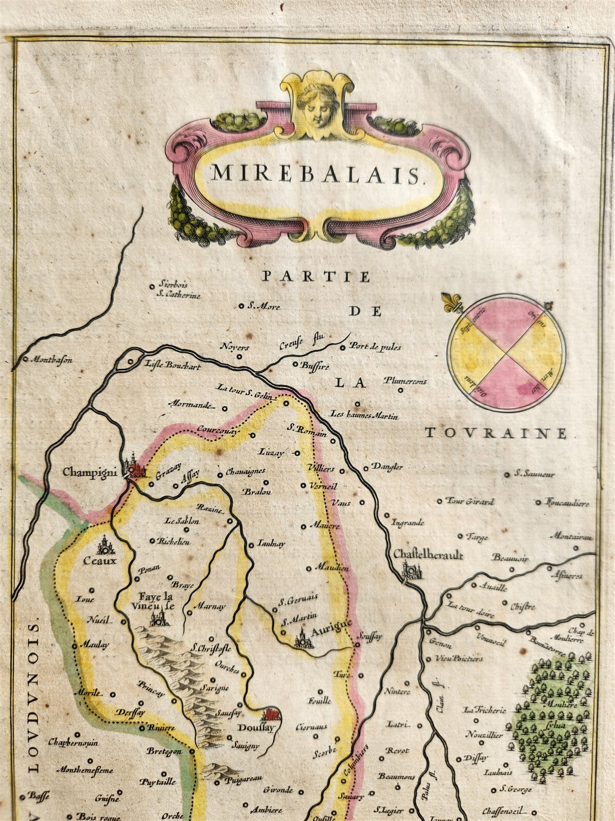 1640 MAP of FRANCE LOUDONOIS by WILLEM BLAEU antique AUTHENTIC hand colored
