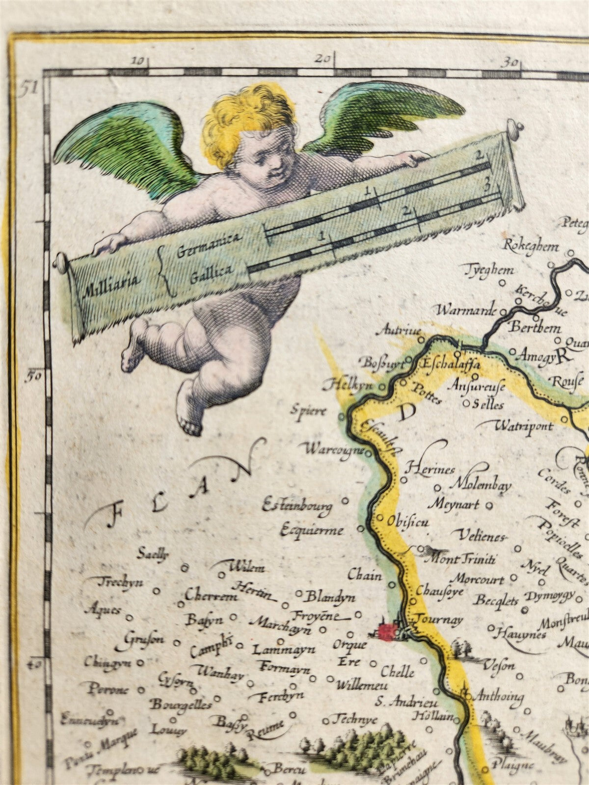 1640 MAP of Hainaut Namur BELGIUM by WILLEM BLAEU antique AUTHENTIC hand colored