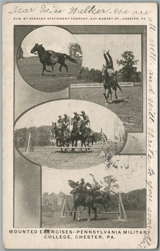 CHESTER PA PENNSYLVANIA MILITARY COLLEGE MOUNTED EXERCISES ANTIQUE POSTCARD