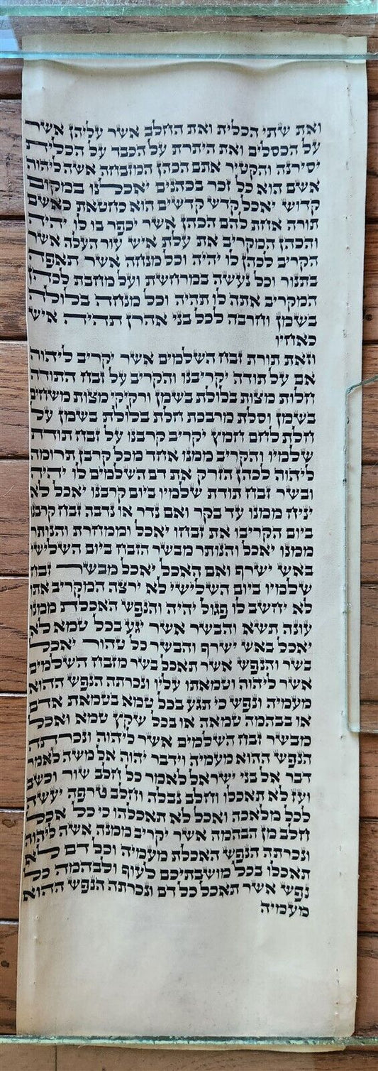 TORAH SCROLL FRAGMENT MANUSCRIPT on VELLUM antique BIBLE LEVITICUS 7:4-7:27