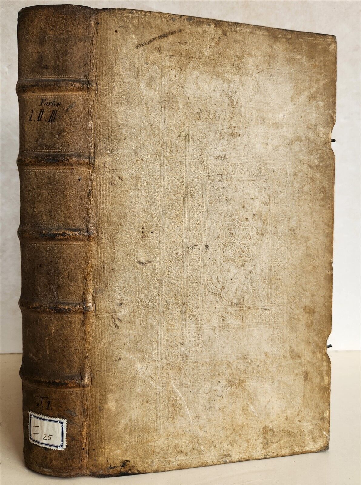 1748 CANON LAW by ESPENIUS antique BLIND-STAMPED PIGSKIN FOLIO