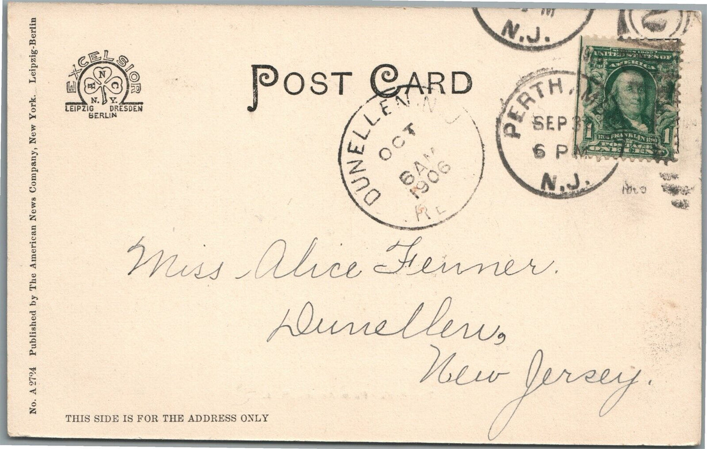 PERTH AMBOY NJ THE BLUFF ANTIQUE POSTCARD