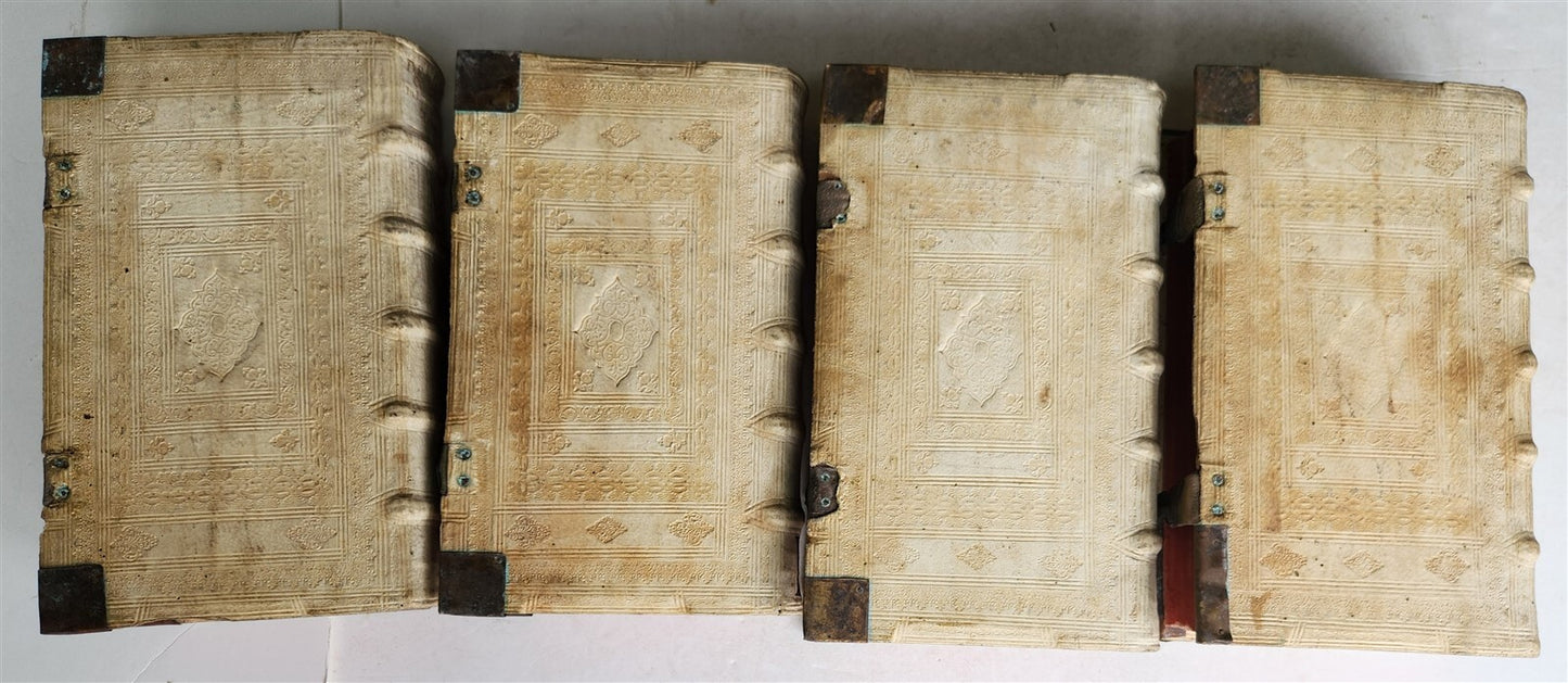1690 PIGSKIN BOUND 4 FOLIO LAW BOOKS antique by D. D. Emanuelis Gonzalez Tellez