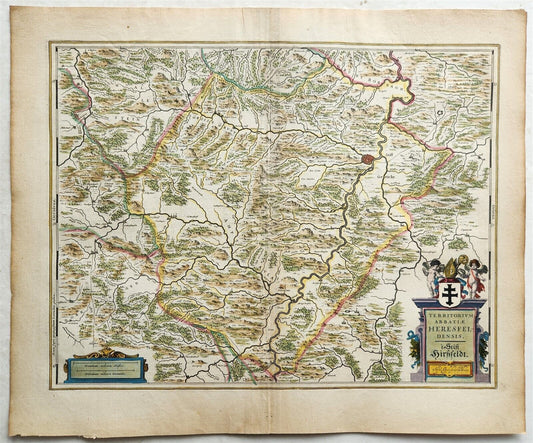 1640 MAP of GERMANY Abbey of Hersfeld WILLEM BLAEU antique AUTHENTIC handcolored