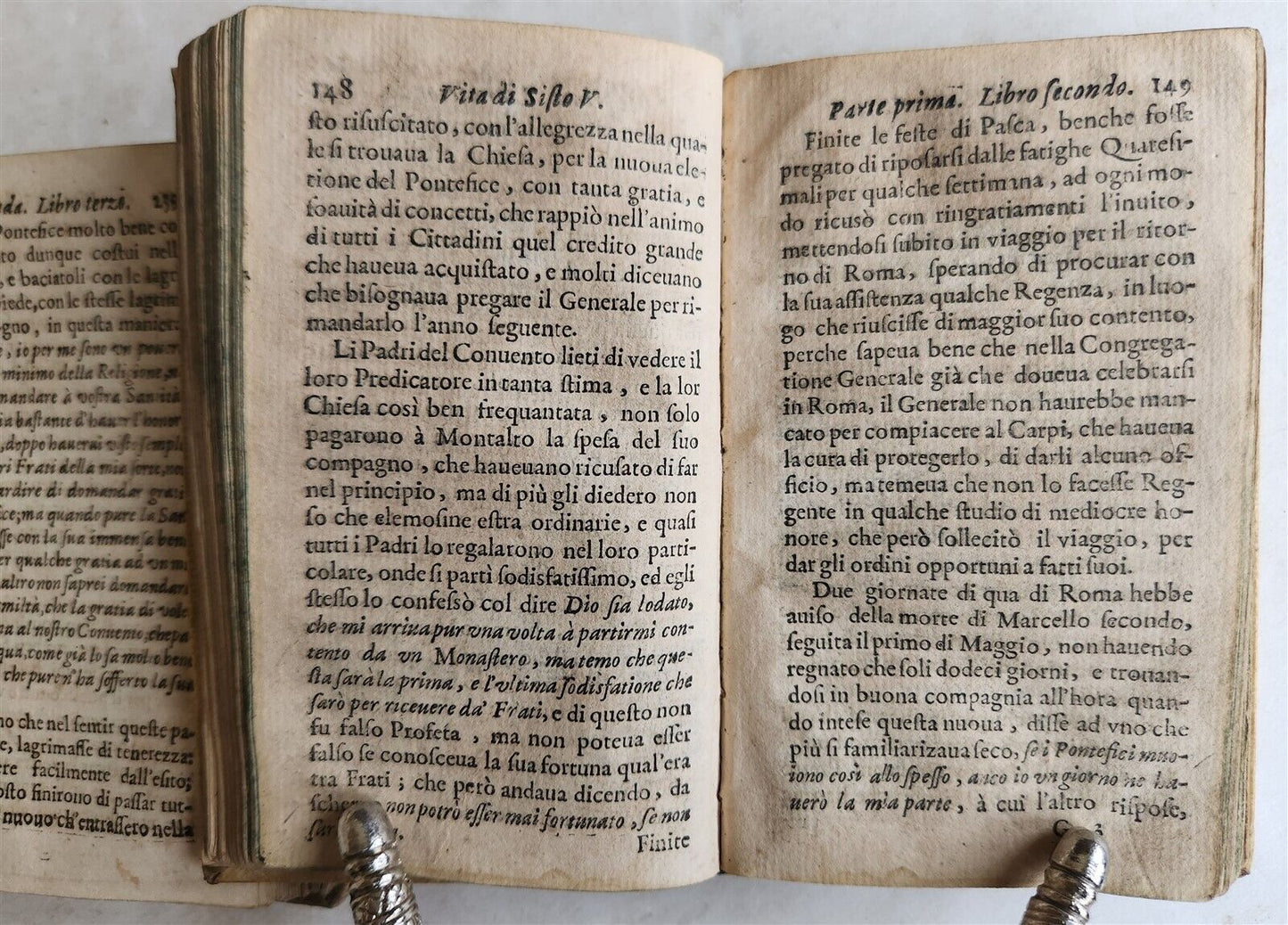 1669 VITA di SISTO V PONTEFICE ROMANO antique 2 VOLUMES vellum binding
