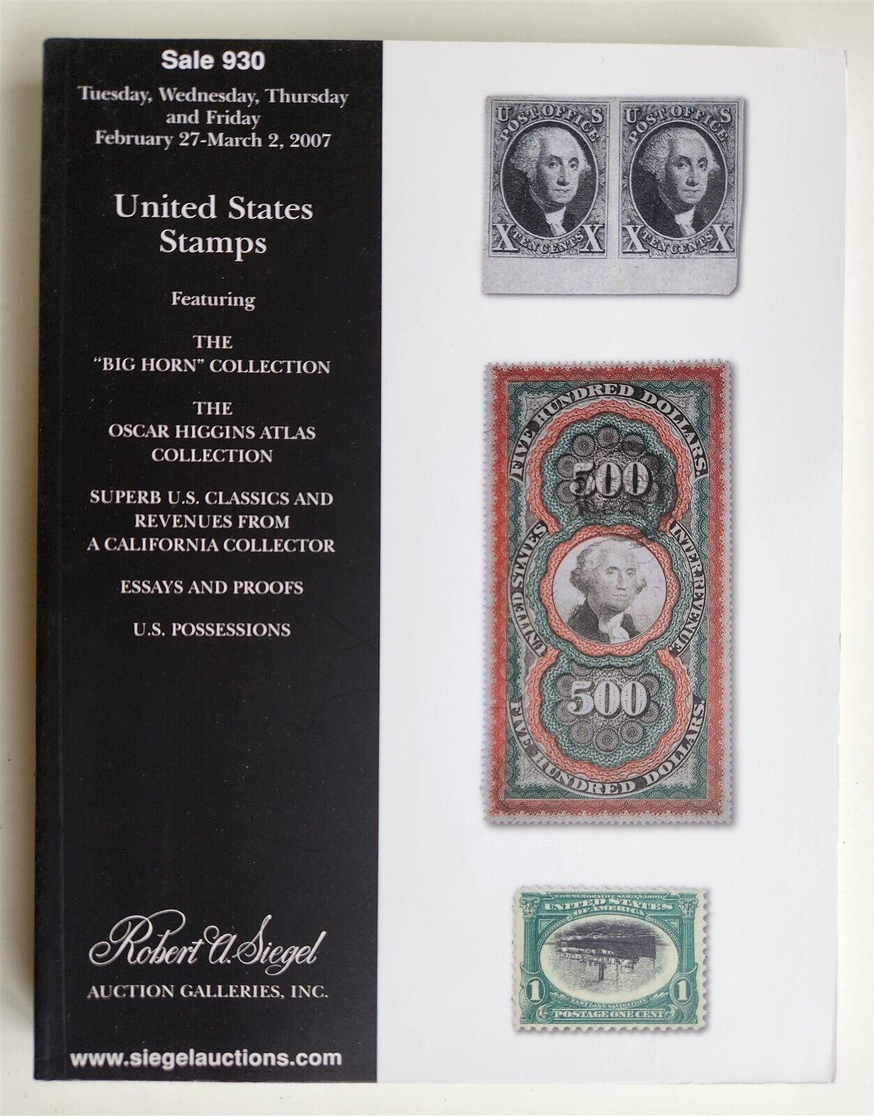 PHILATELIC ROBERT SIEGEL AUCTION CATALOG STAMPS BIG HORN COLLECTION 2007