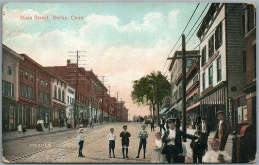 DERBY CT MAIN STREET ANTIQUE POSTCARD