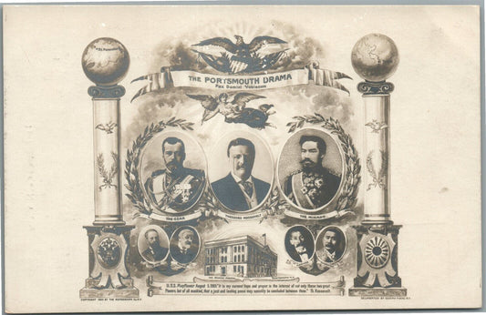 RUSSIAN TSAR JAPANESE EMPEROR PORTSMOUTH DRAMA ANTIQUE REAL PHOTO POSTCARD RPPC