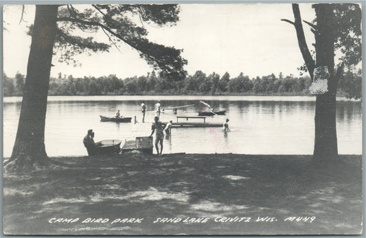 GRIVITZ WI SAND LAKE CAMP BIRD PARK VINTAGE REAL PHOTO POSTCARD RPPC