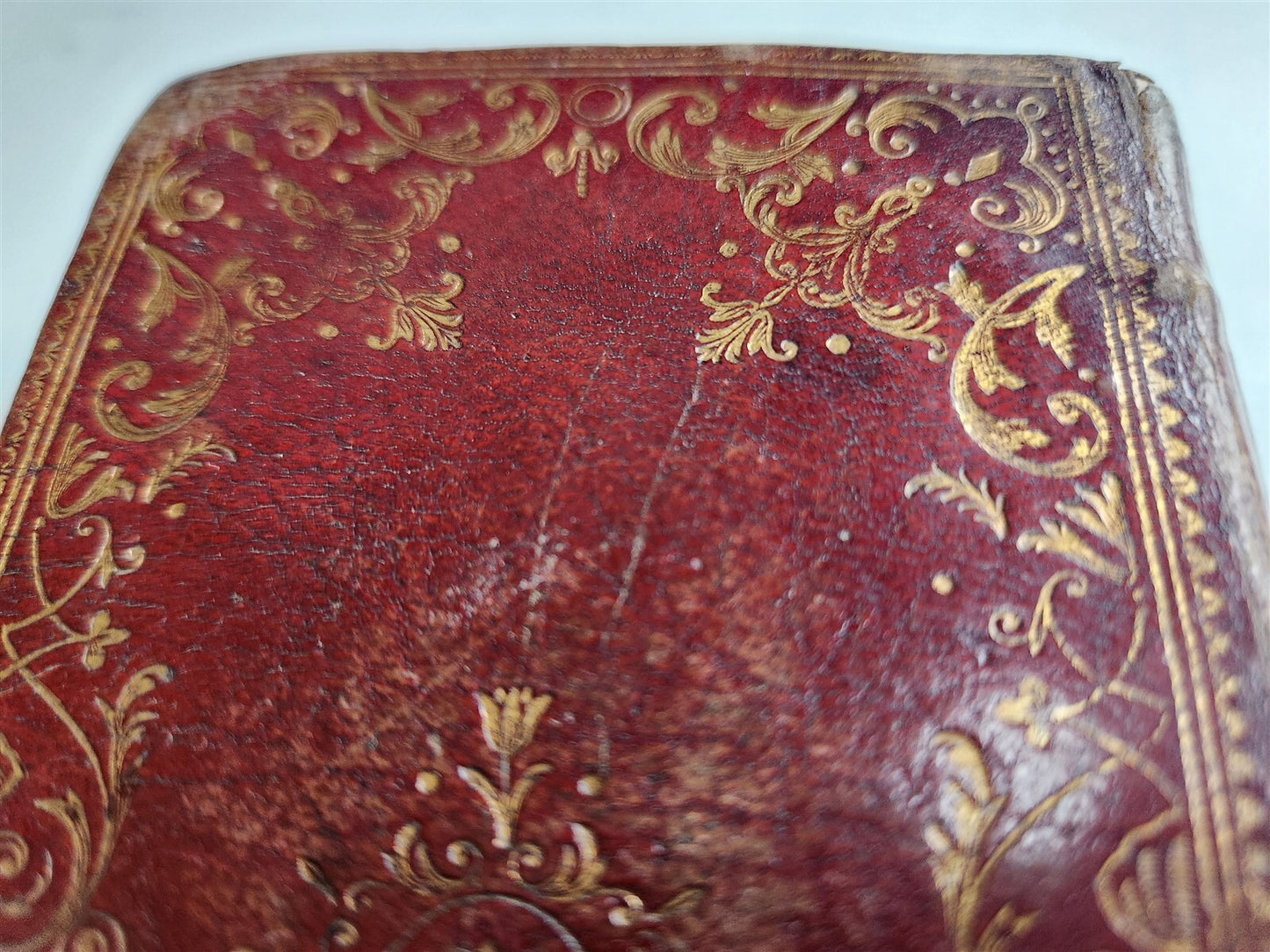1753 BREVIARY in FRENCH & LATIN antique DECORATIVE MOROCCO BINDING