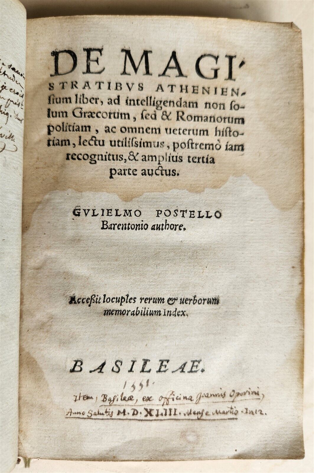 1551 ATHENIAN MAGISTRATES GREEK & ROMAN HISTORY by Guillaume POSTEL antique