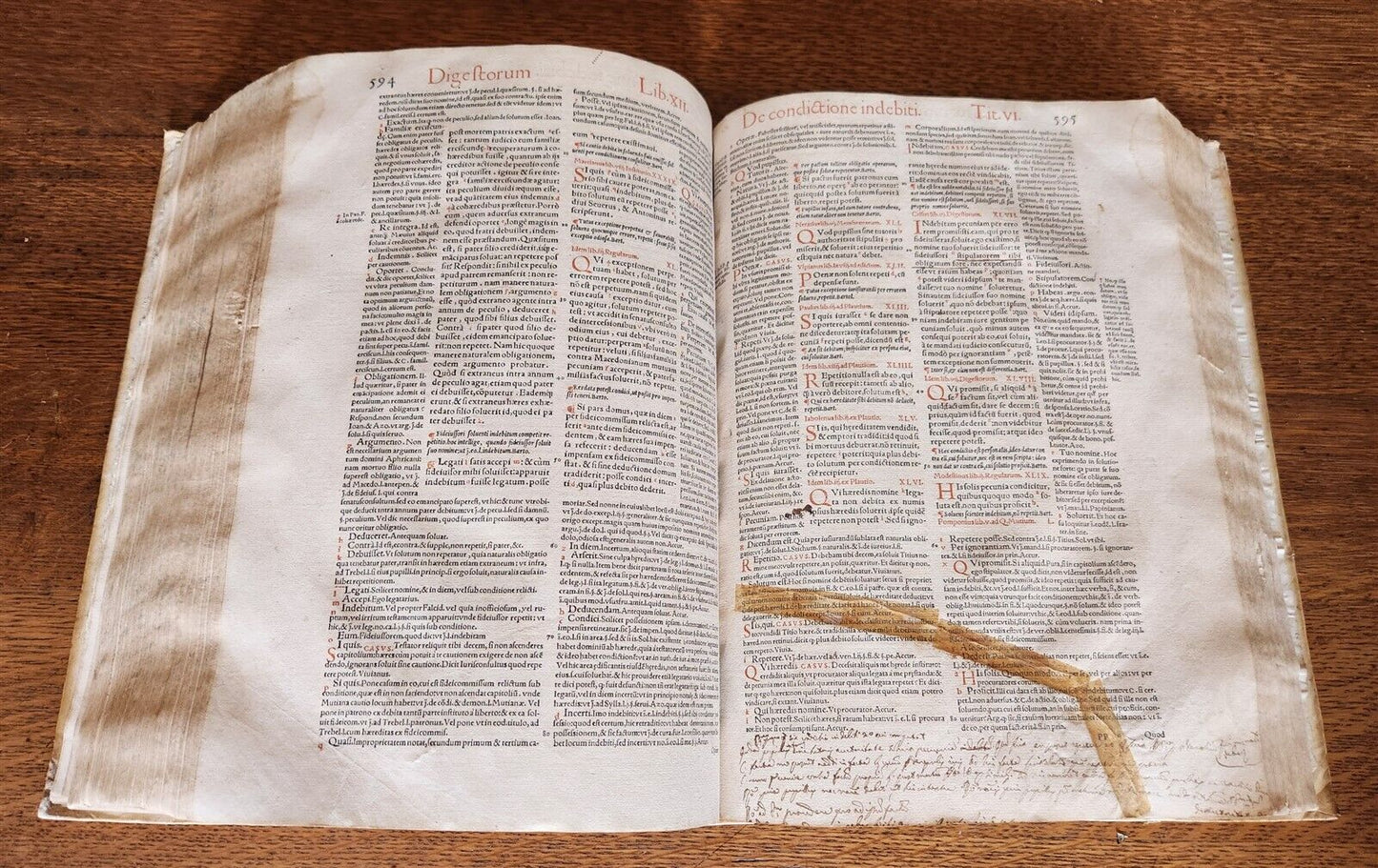 1557 LAW BOOK PART of Corpus Juris Civilis DIGESTA antique MASSIVE FOLIO vellum