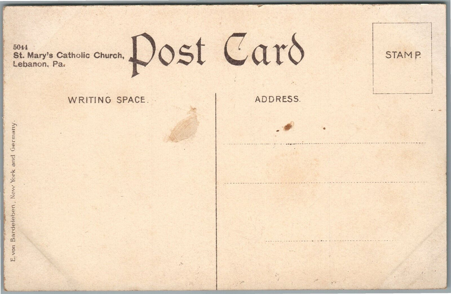 LEBANON PA ST. MARY'S CATHOLIC CHURCH ANTIQUE POSTCARD