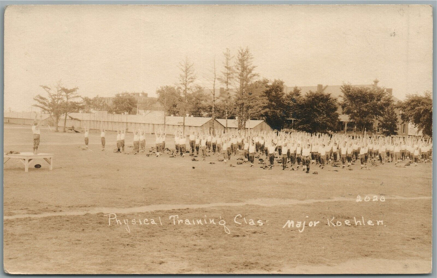 WWI ERA US MILITARY PHYSICAL TRAINING CLASS ANTIQUE REAL PHOTO POSTCARD RPPC