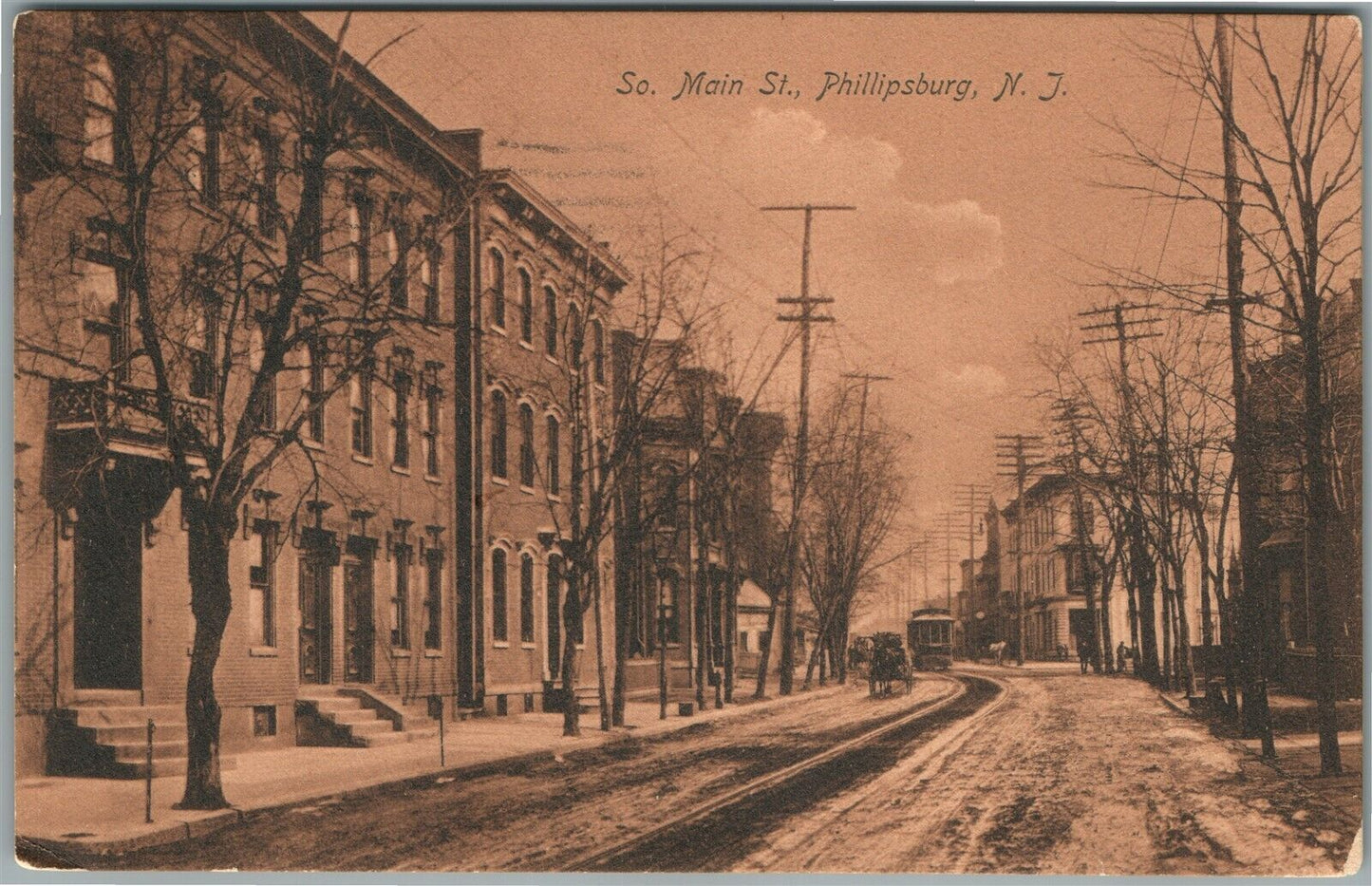 PHILLIPSBURG NJ So. MAIN STREET ANTIQUE POSTCARD