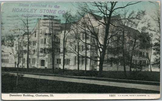 CHARLSTON IL DORMITORY BUILDING ANTIQUE POSTCARD STONE CO. ADVERTISING