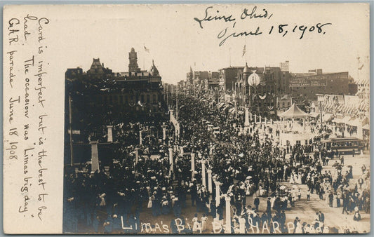 LIMA OH BIG DAY GAR PARADE 1908 ANTIQUE REAL PHOTO POSTCARD RPPC