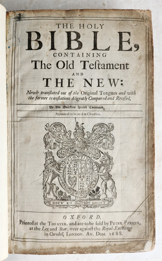 1688 BIBLE in ENGLISH KING JAMES FOLIO antique OLD & NEW TESTAMENT