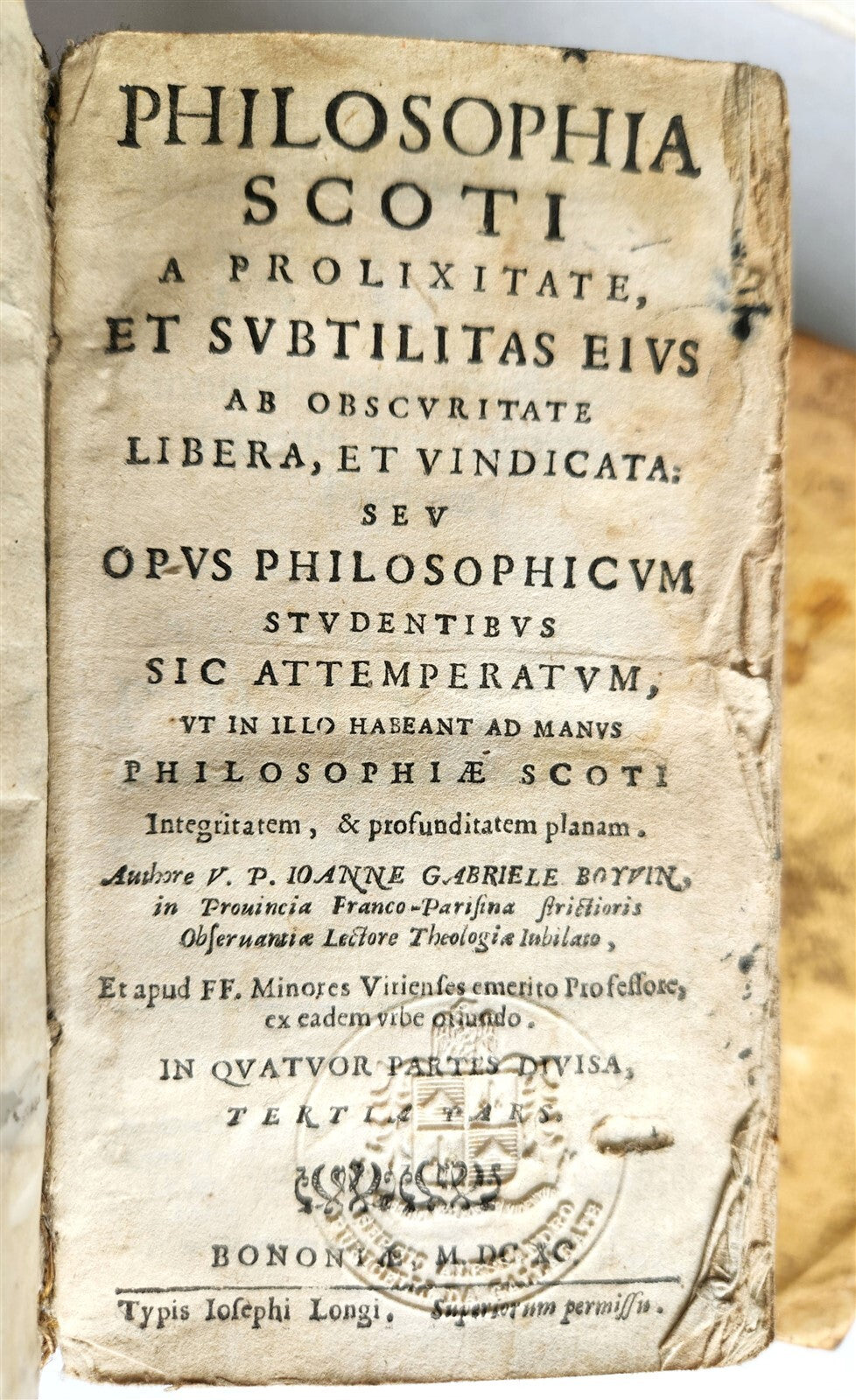 1690 PHILOSOPHIA SCOTI 4 VOLUMES antique VELLUM BOUND