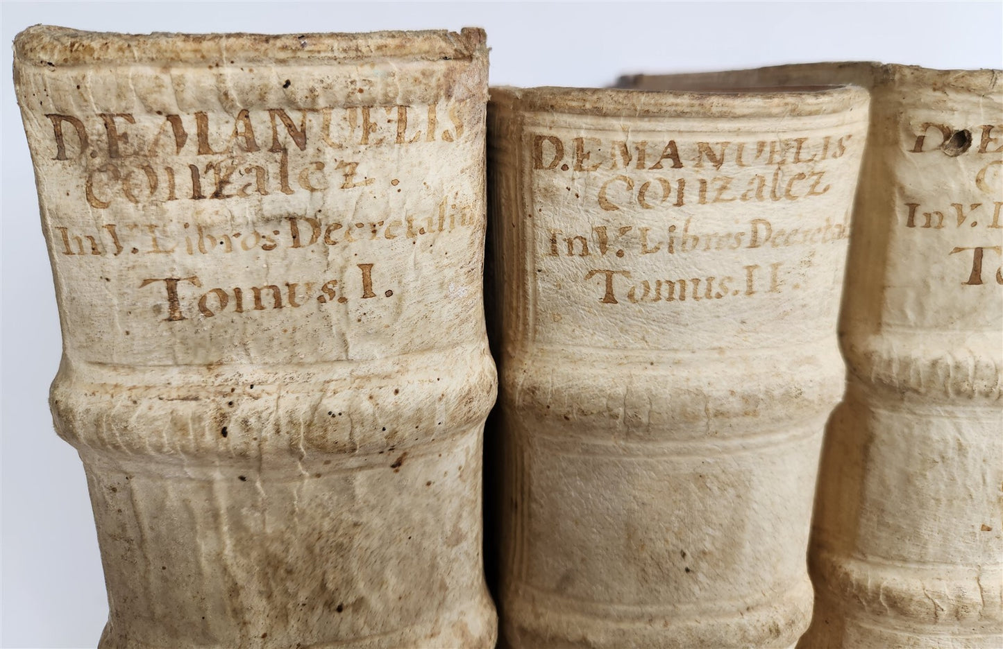 1690 PIGSKIN BOUND 4 FOLIO LAW BOOKS antique by D. D. Emanuelis Gonzalez Tellez