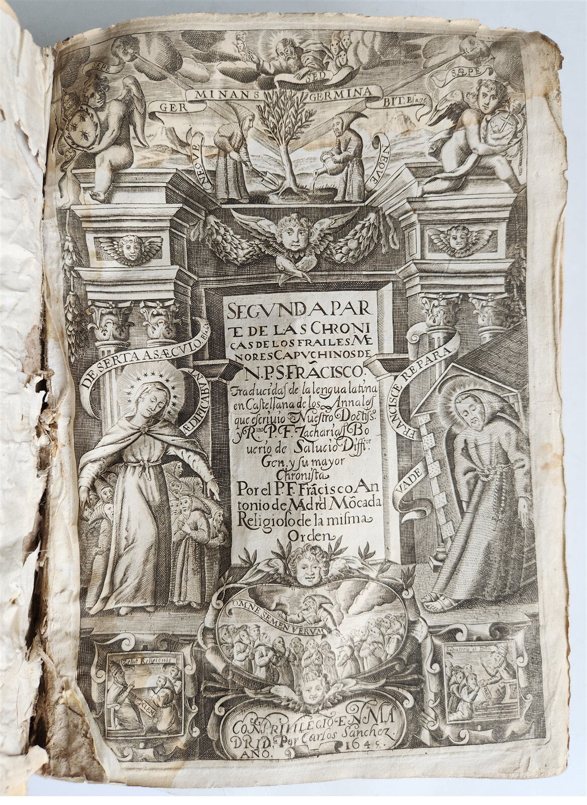 1649 CAPUCHIN ORDER CHRONICLES antique VELLUM BOUND MADRID in SPANISH