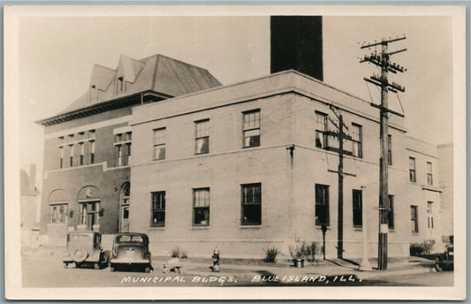BLUE ISLAND IL MUNICIPAL BUILDING VINTAGE REAL PHOTO POSTCARD RPPC