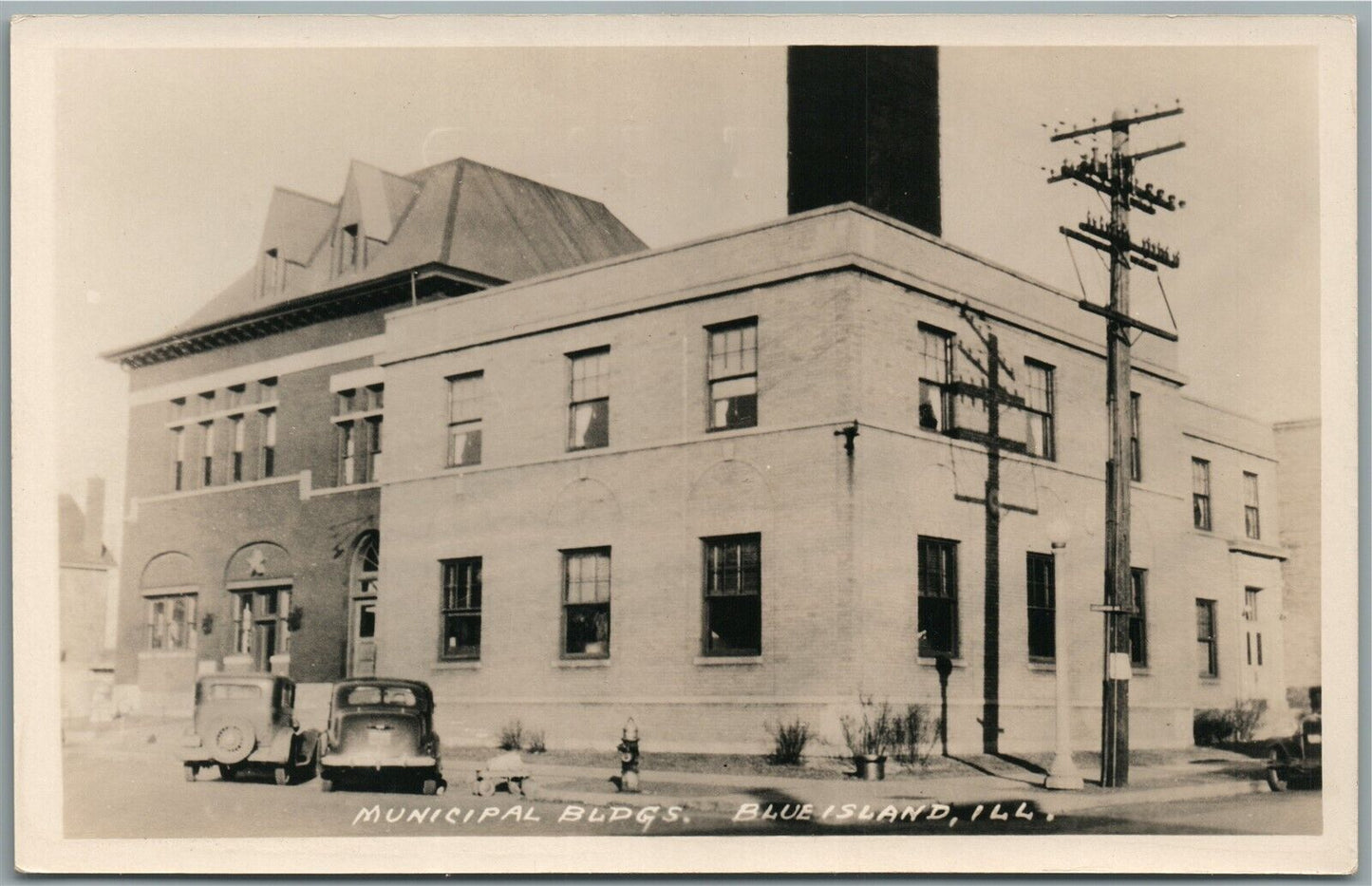 BLUE ISLAND IL MUNICIPAL BUILDING VINTAGE REAL PHOTO POSTCARD RPPC