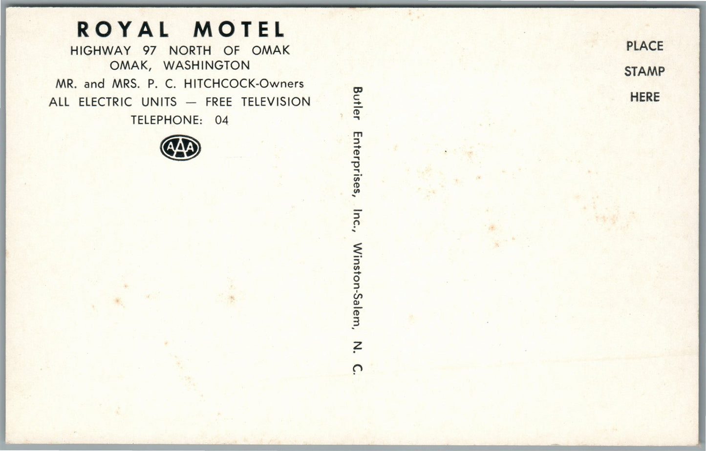 OMAK WA ROYAL MOTEL VINTAGE POSTCARD