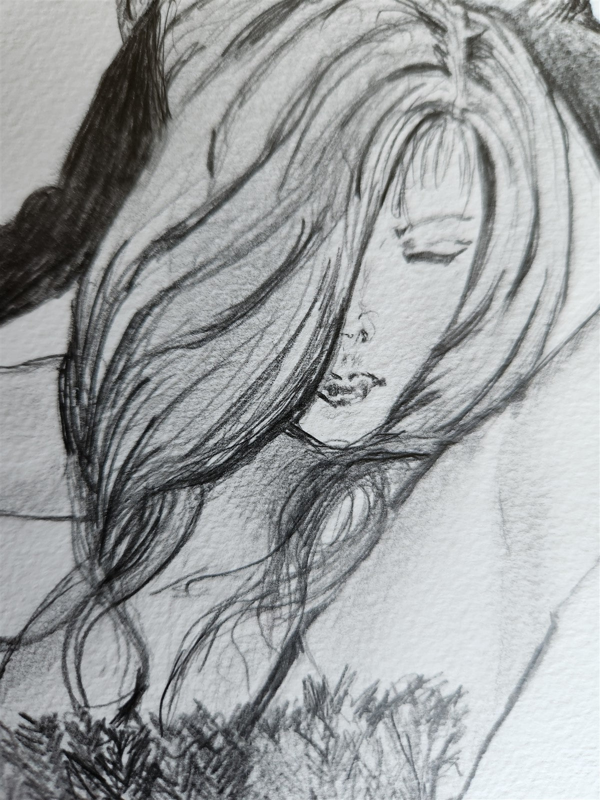 ILLUSTRATION ART FEMALE in LINGERIE PENCIL DRAWING vintage signed