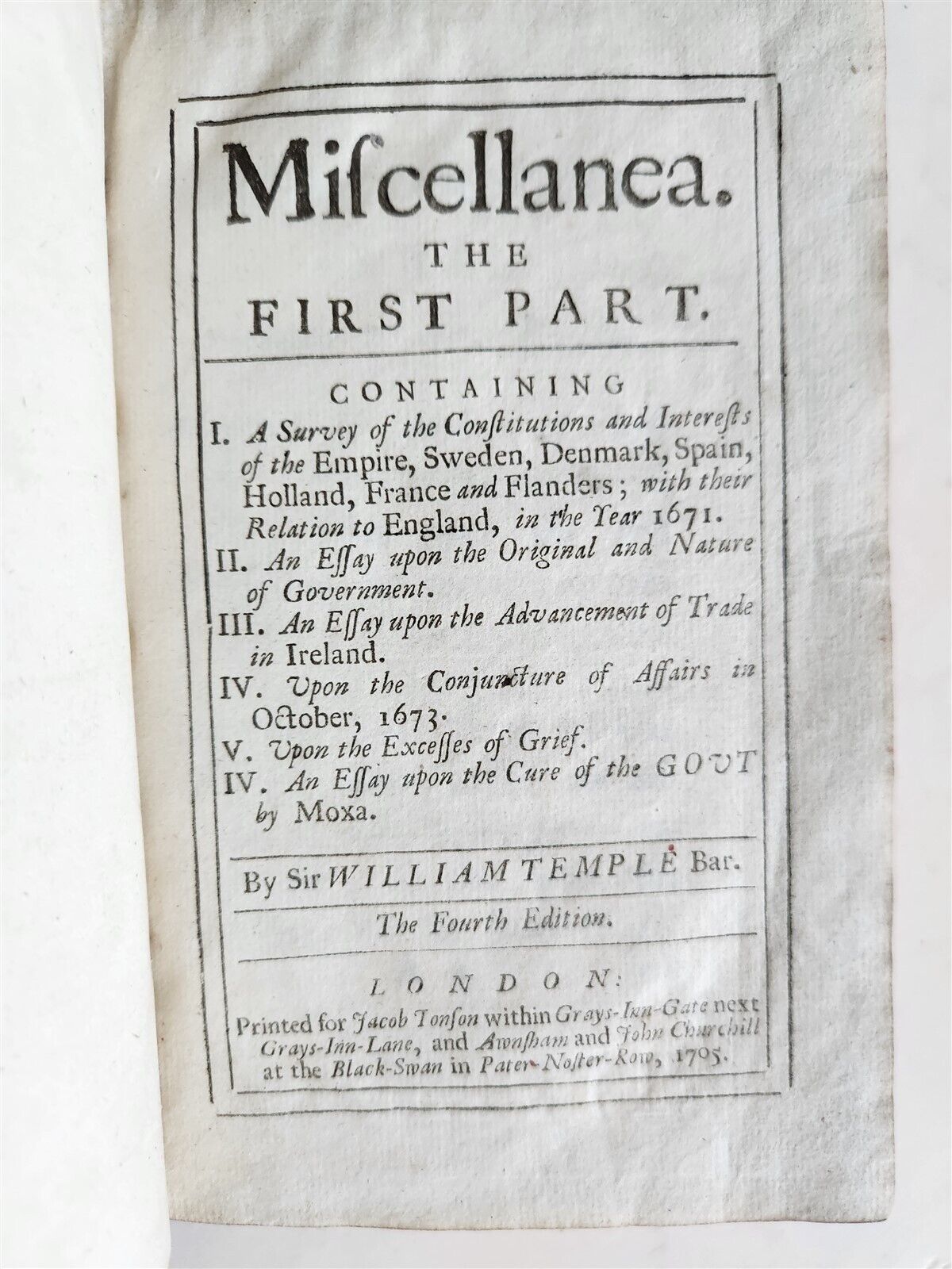 1705 WILLIAM TEMPLE MISCELLANEA antique in ENGLISH