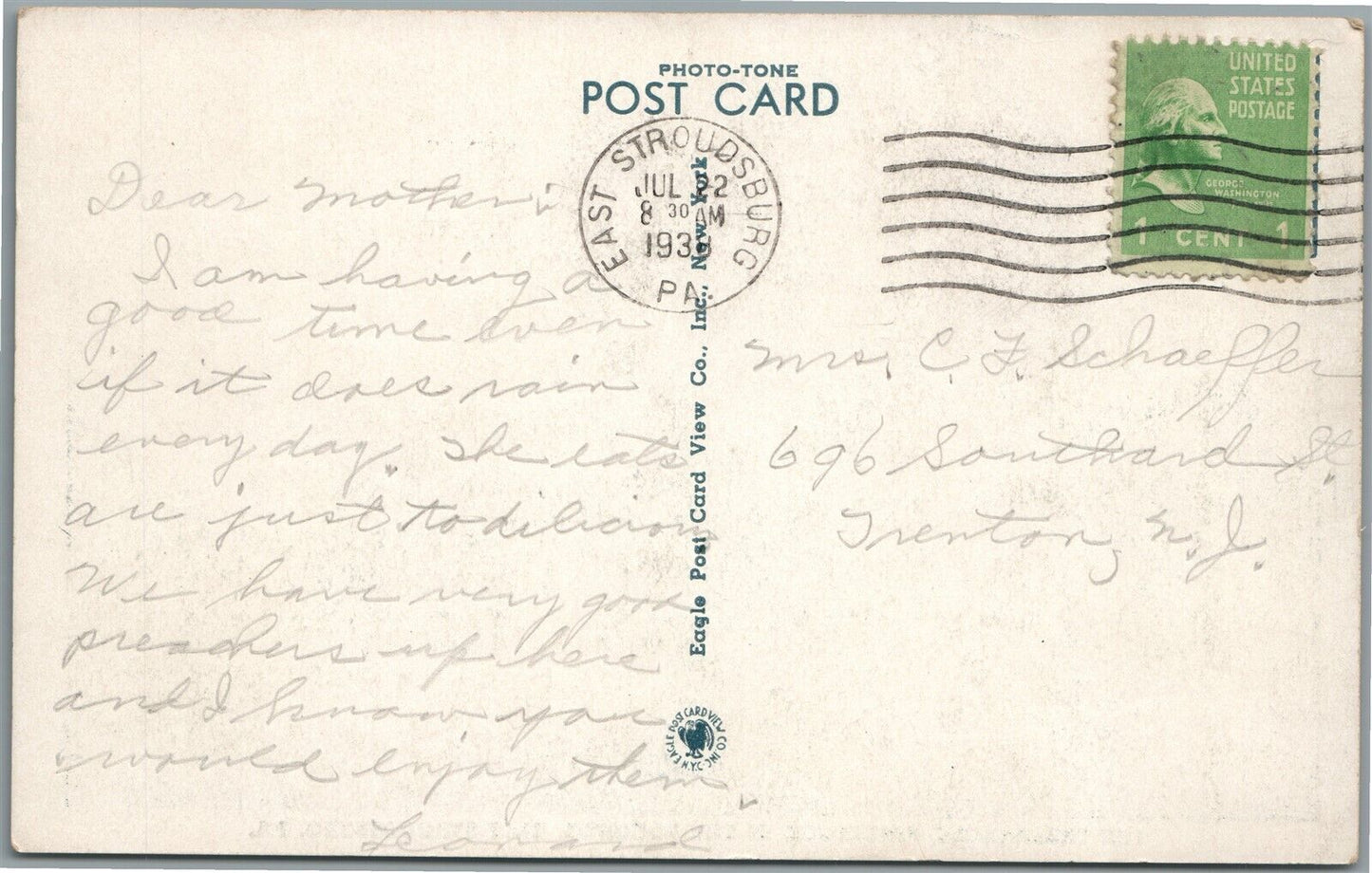 EAST STROUDSBURG PA TABERNACLE PINESBOOK in POCONOS ANTIQUE POSTCARD