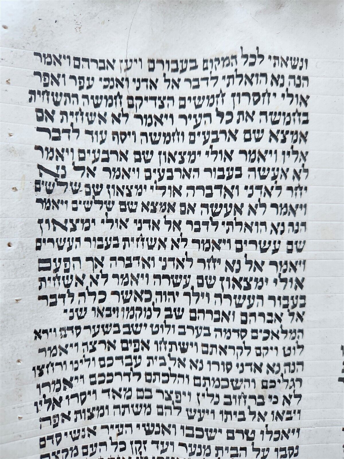 TORAH SCROLL FRAGMENT MANUSCRIPT on VELLUM antique BIBLE GENESIS 15:16-19:14