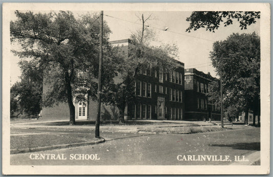 CARLINVILLE IL CENTRAL SCHOOL VINTAGE REAL PHOTO POSTCARD RPPC