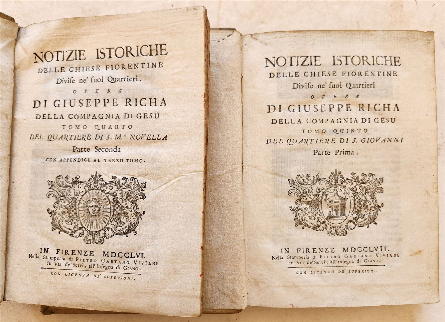 1756-1757 HISTORY of FLORENCE 2 VOLUMES antique ILLUSTRATED w/FOLDOUT ENGRAVINGS