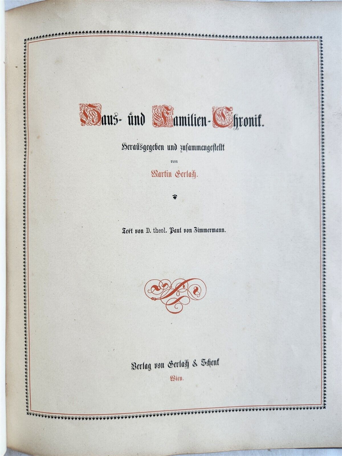 1890 FAMILY CHRONICLE w/ AMAZING BLIND-STAMPED LEATHER BINDING antique