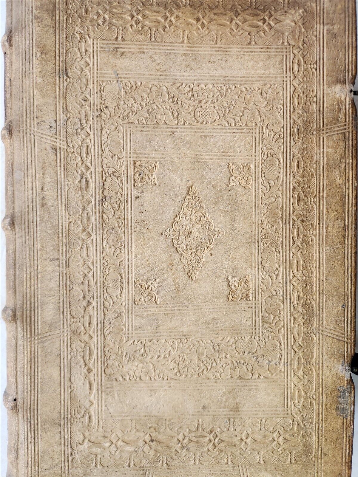 1735 BIBLE in GERMAN & LATIN antique HAND TOOLED PIGSKIN BOUND FOLIO