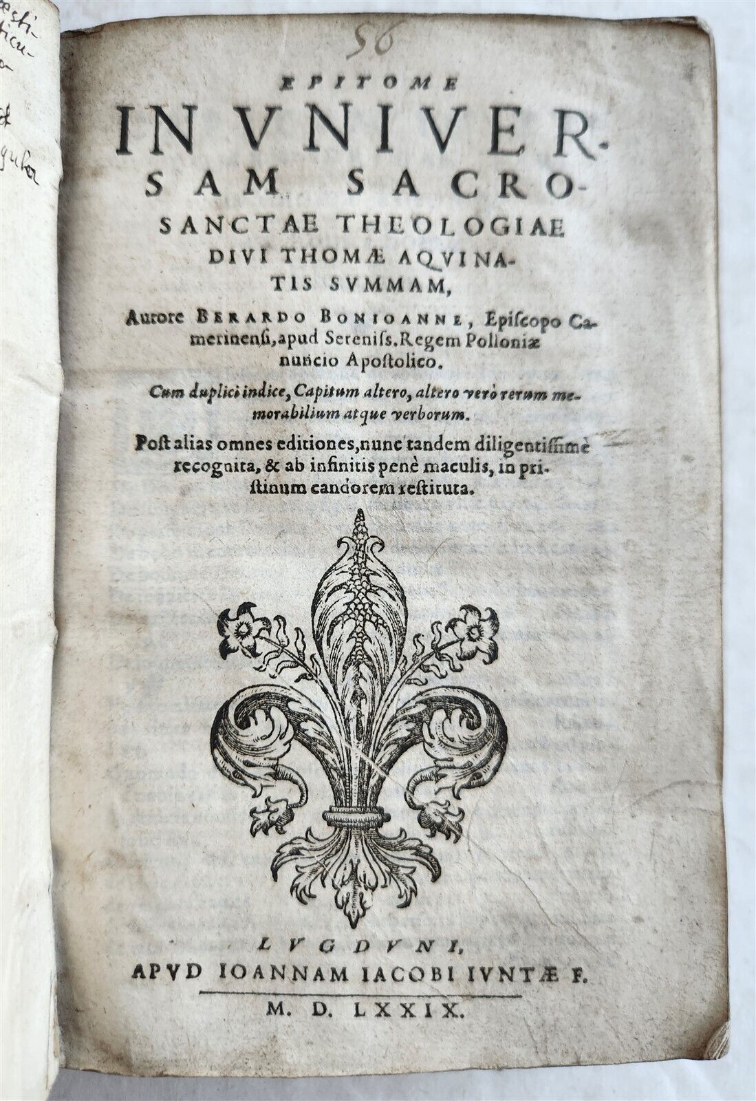 1579 Epitome in Universam Sacrosanctae Theologiae by Bongiovanni antique VELLUM