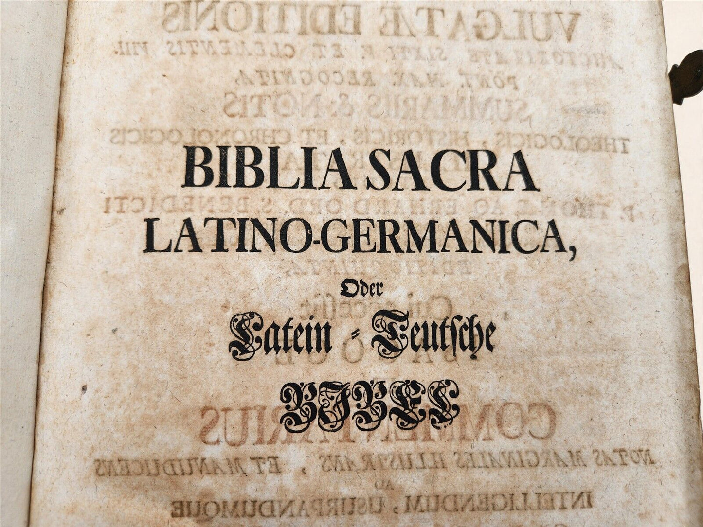 1737 BIBLE in LATIN & GERMAN antique PIGSKIN BOUND FOLIO