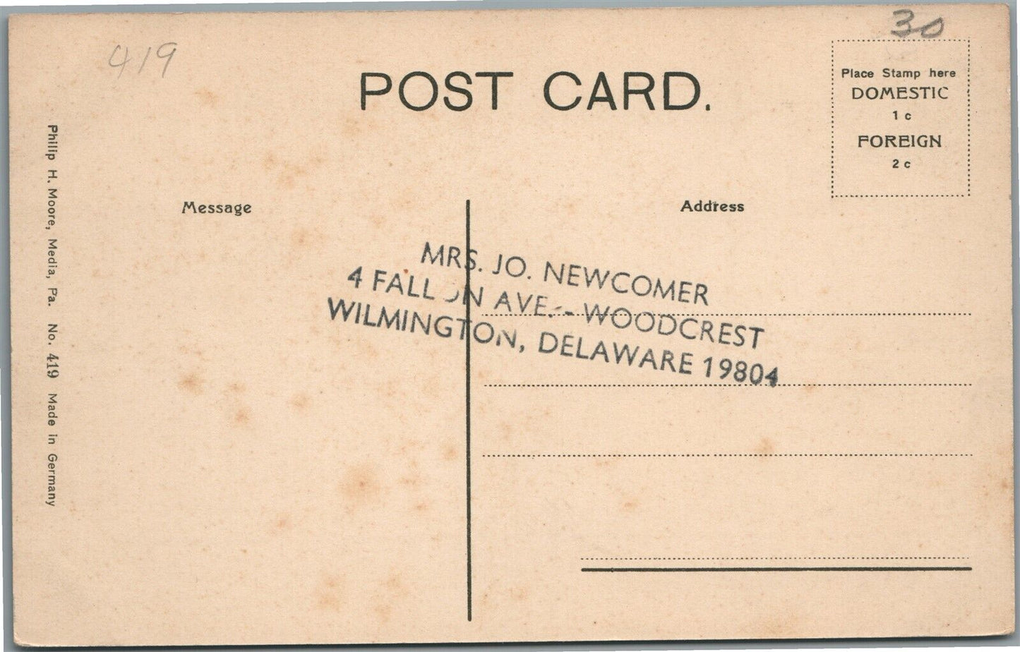 MOYLAN PA ROSE VALLEY LILY POND & RUSTIC BRIDGE ANTIQUE POSTCARD